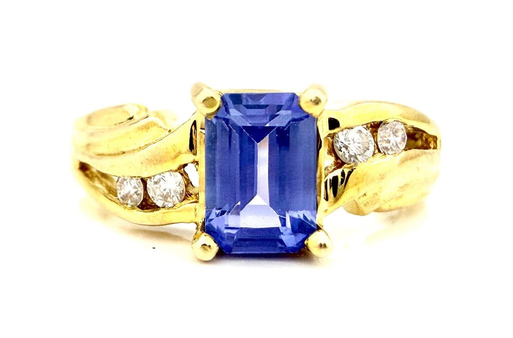 14K Yellow Gold Malachite Diamond Ring – Size 10.5