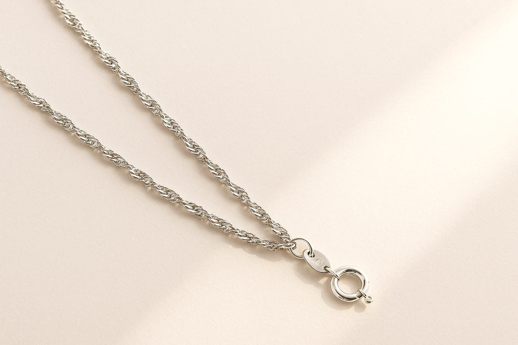 10K White Gold Singapore Chain Necklace on white background