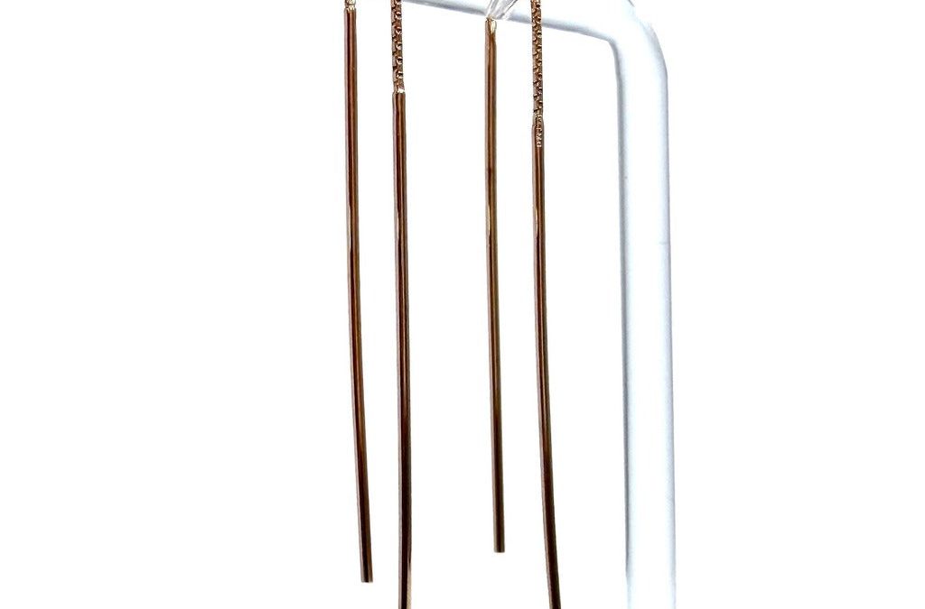 Elegant 18K Rose Gold Long-Bar Threader Earrings