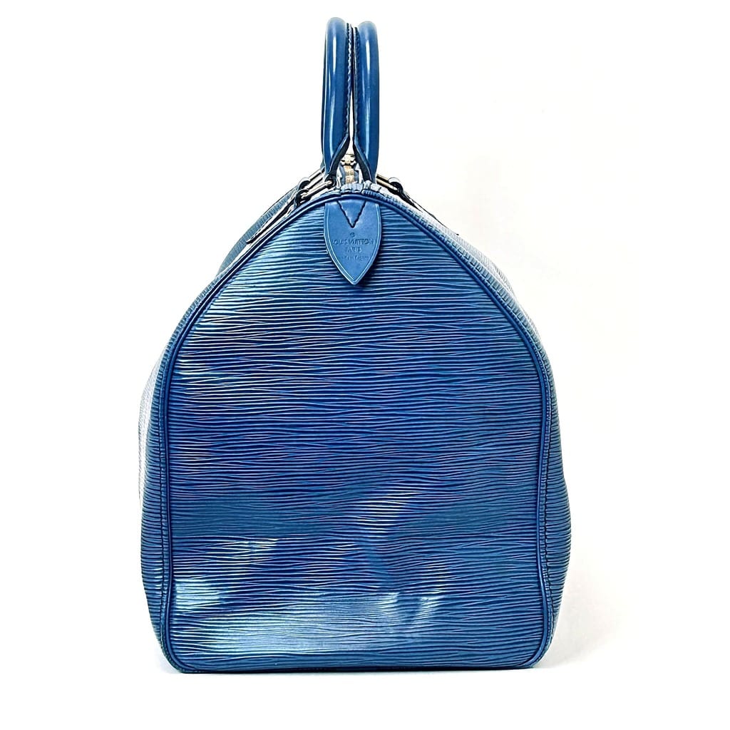 Louis Vuitton Epi Speedy 40 Toledo Blue Handbag front view