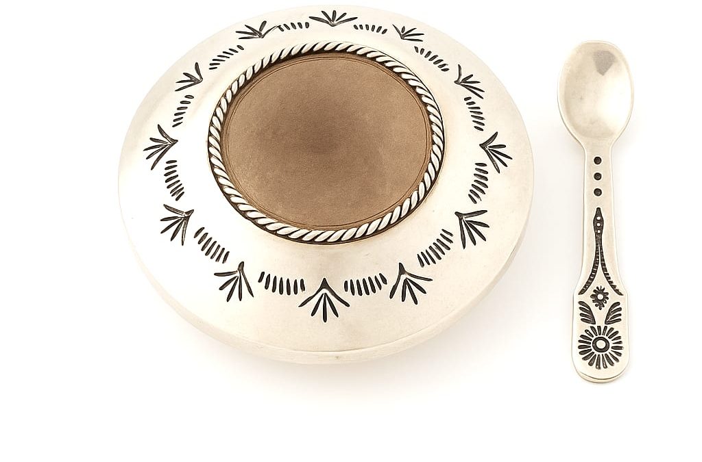 Diné Navajo Sterling Silver Salt Cellar & Spoon