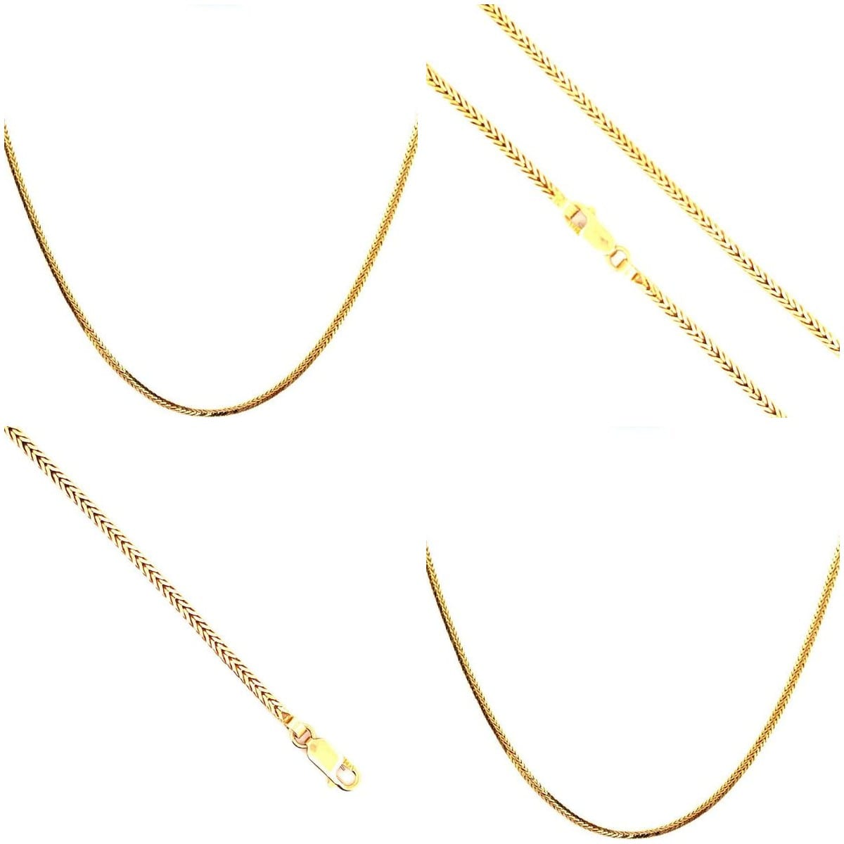 Collage of the 16K yellow gold wheat chain from different angles