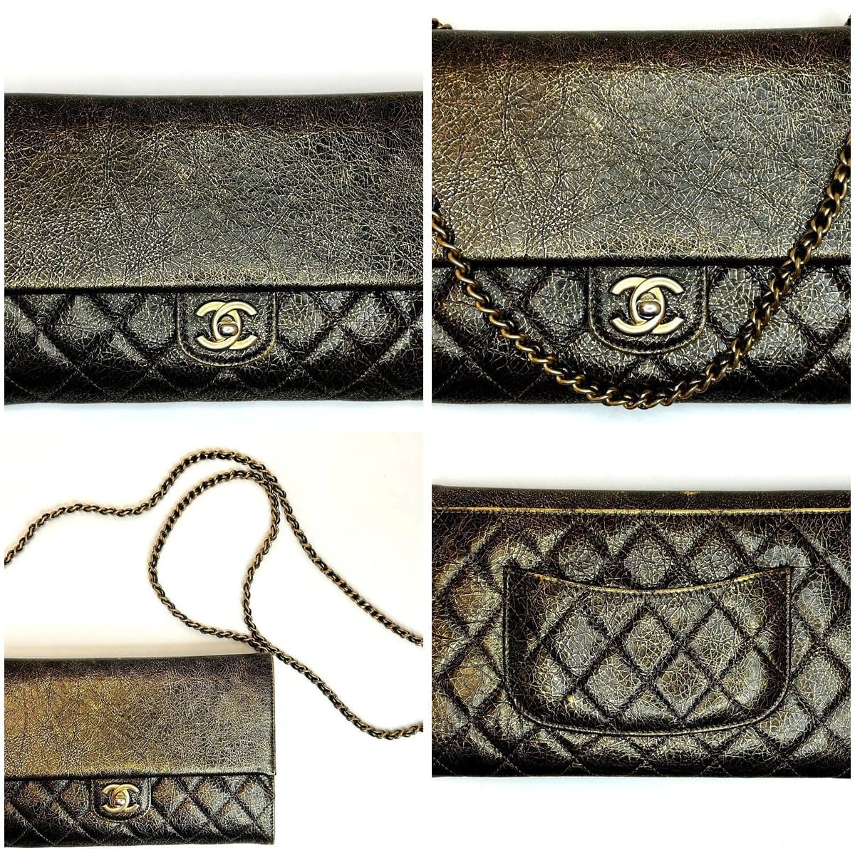Chanel Quilted Zip Away Chain Clutch collage