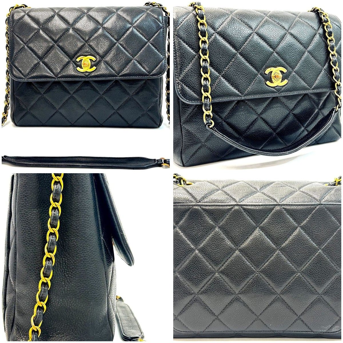 Collage of Chanel CC Square Flap Bag on white background