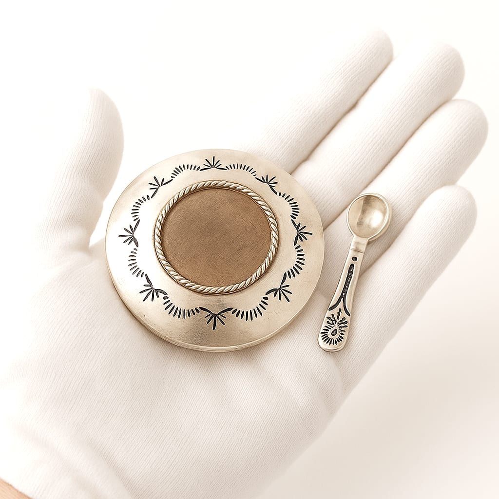 Detailed view of the Navajo silver spoon.