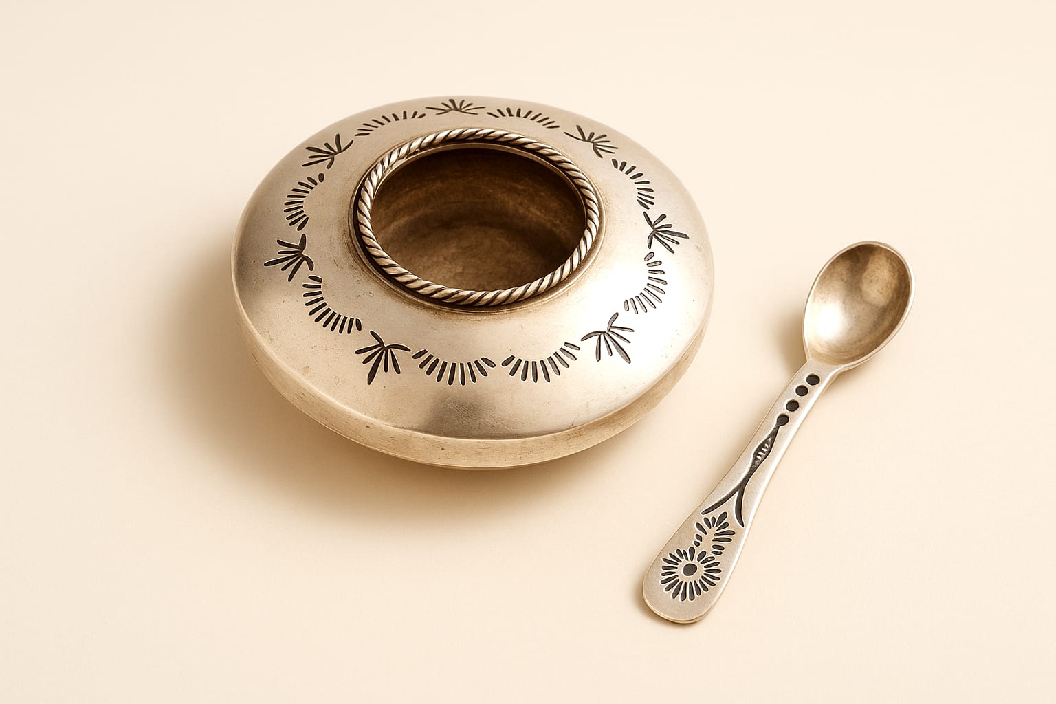 Display of the sterling silver salt cellar set.