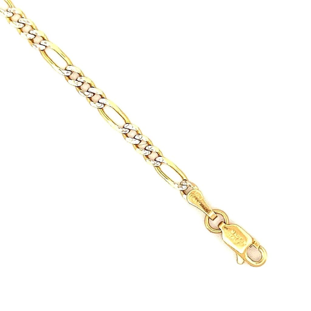 14K yellow gold Figaro chain displayed on a mannequin