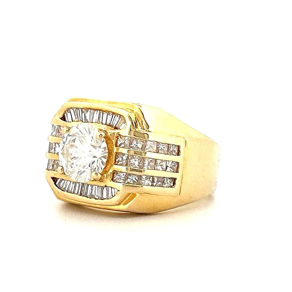 Princess cut diamonds on gold band