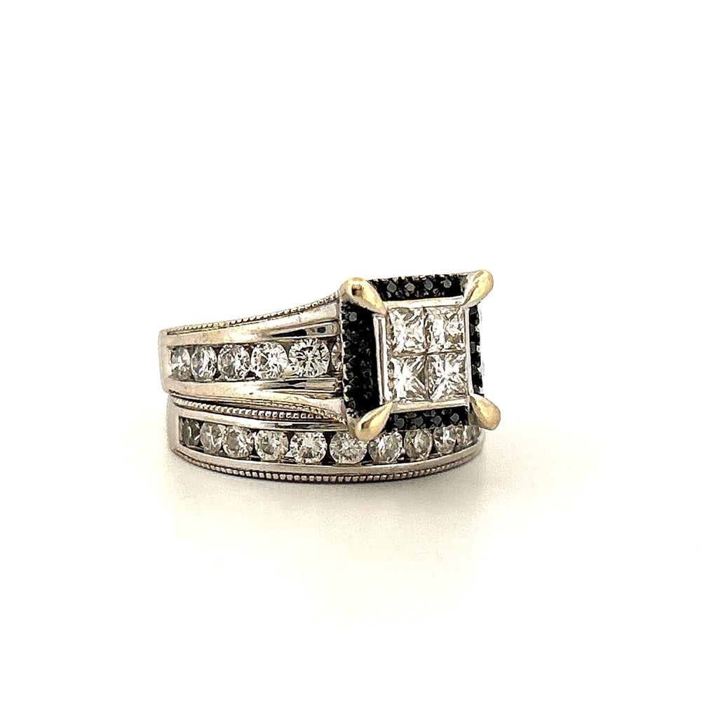 Customer trying on the wedding set
