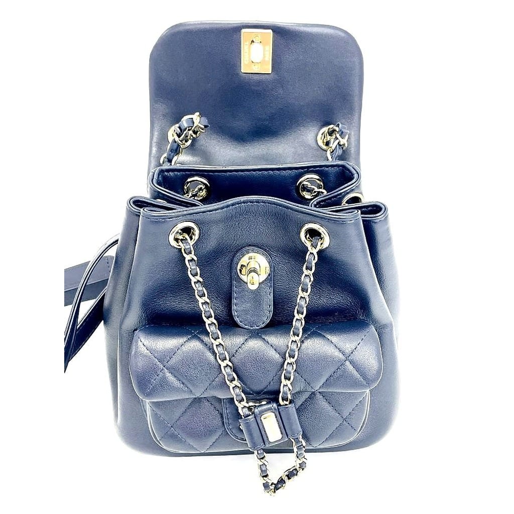 Chanel Duma Backpack close-up of logo