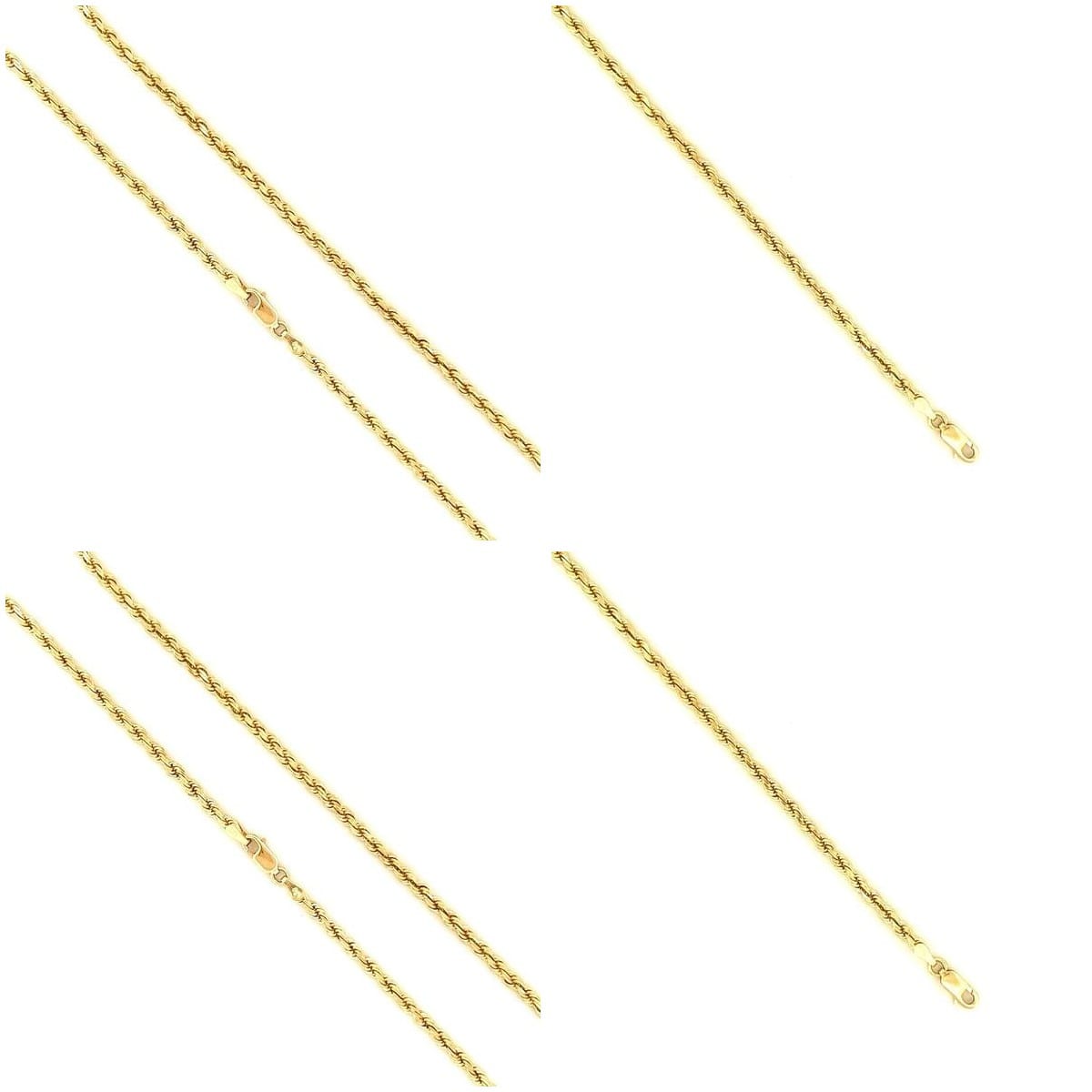 14K Yellow Gold Rope Chain on white background, highlighting the chain's details.