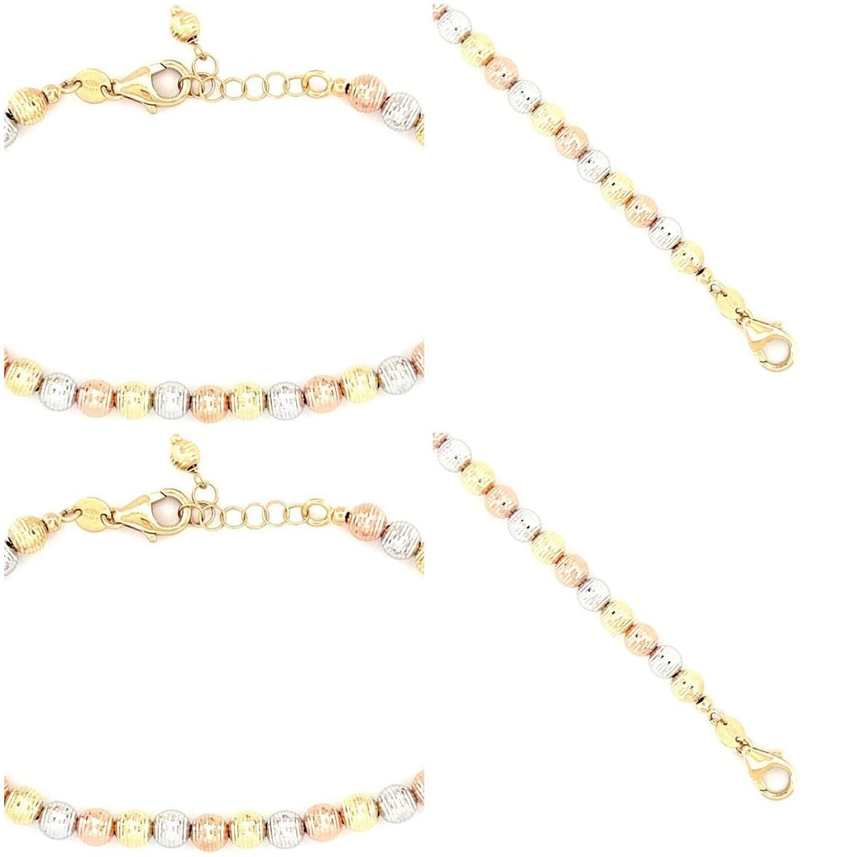 18K tri-tone bead bracelet on a white background