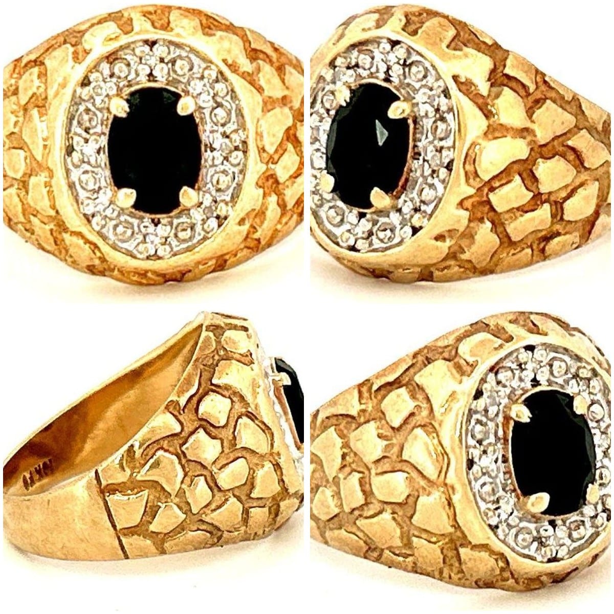 Collage of the 10K gold onyx ring in various angles