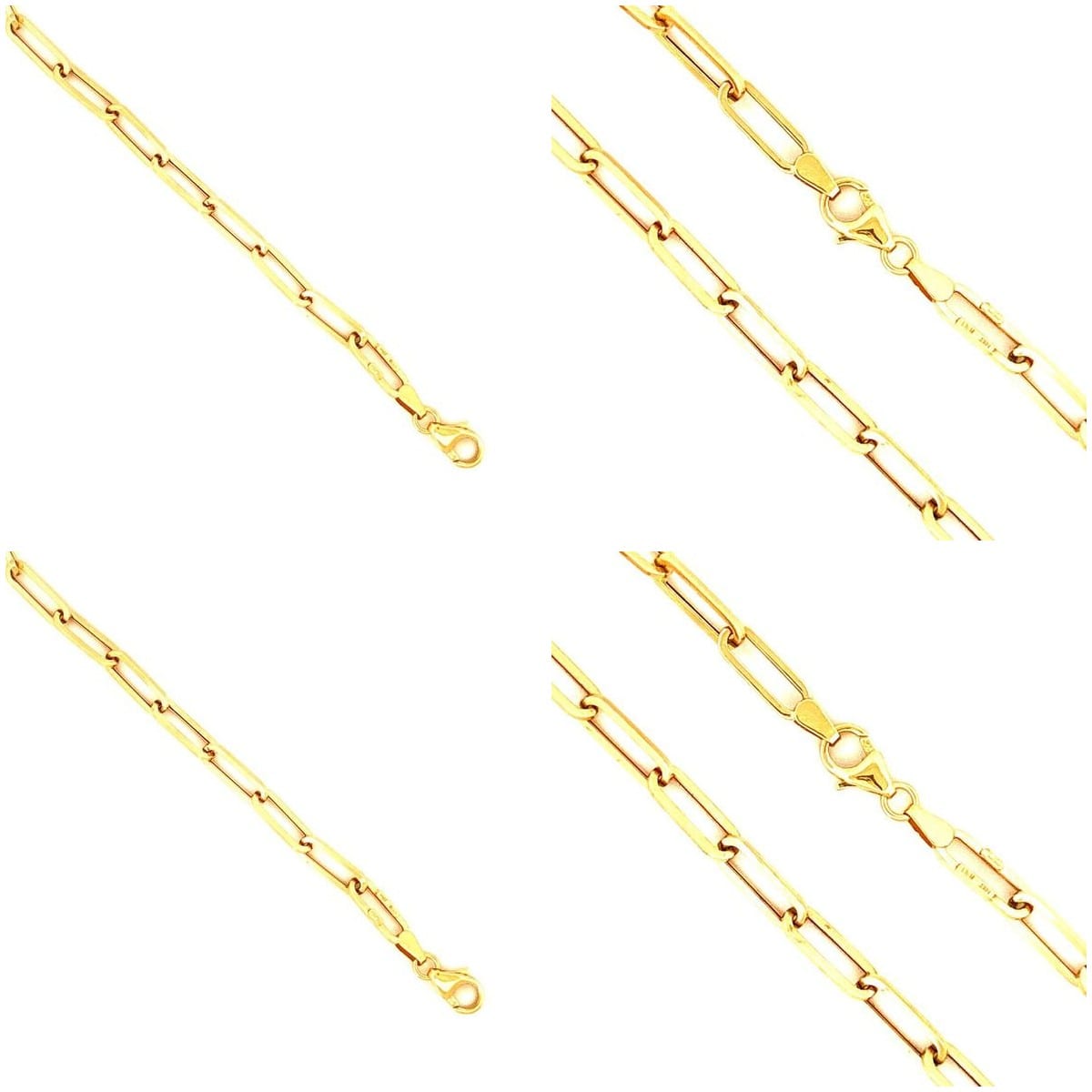 14K Yellow Gold Paperclip Chain Necklace on a white background.