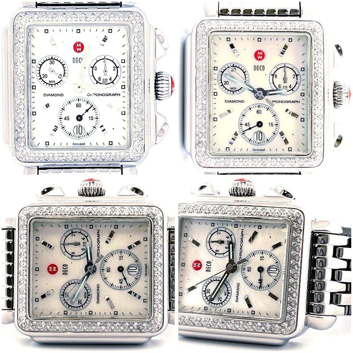 Michele Deco watch collage on white background