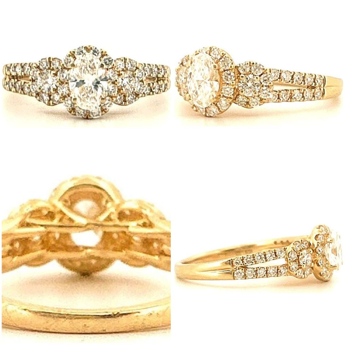Collage of different views of the 14K Yellow Gold Diamond Ring.