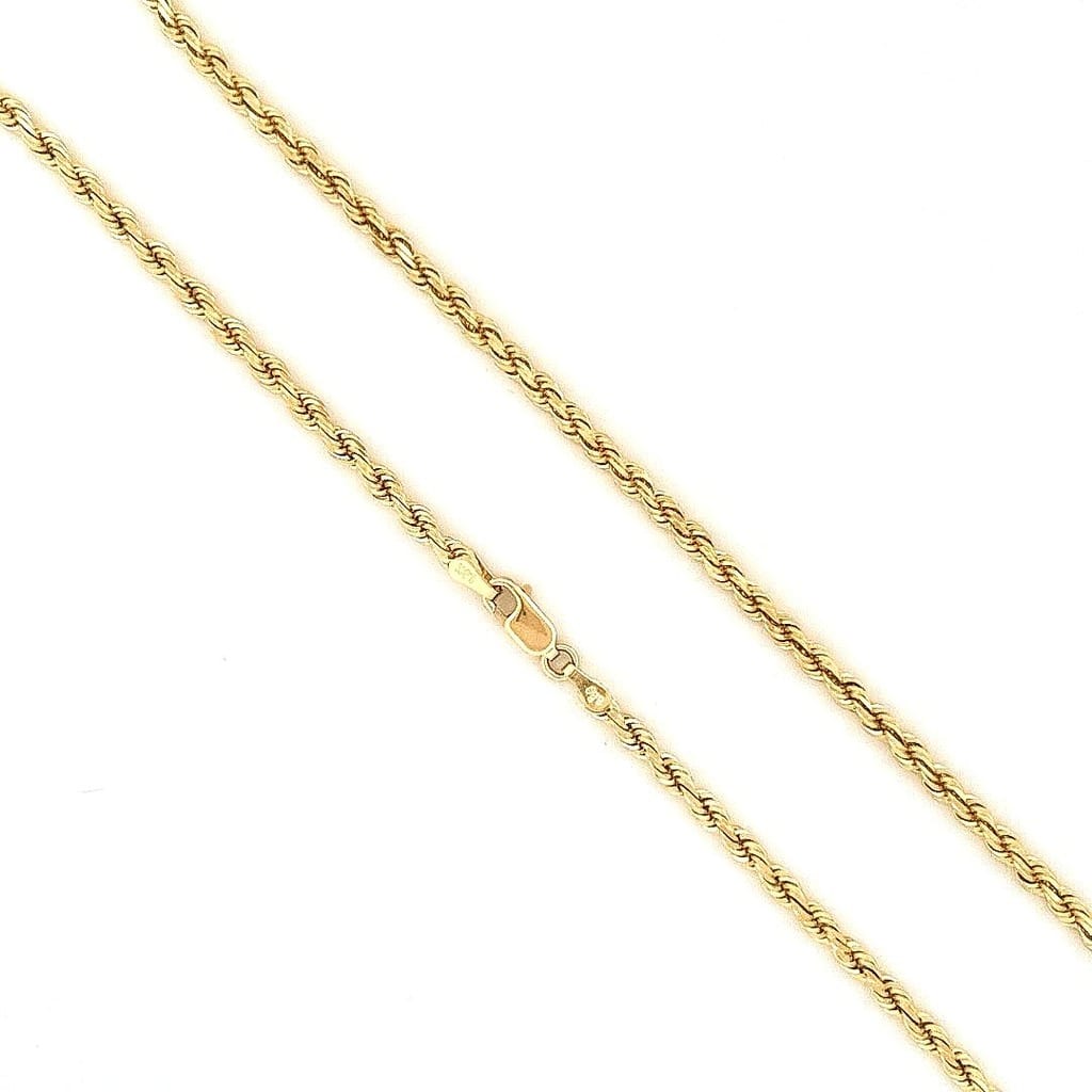 Close-up of 14K Yellow Gold Rope Chain Necklace showing its intricate rope design.