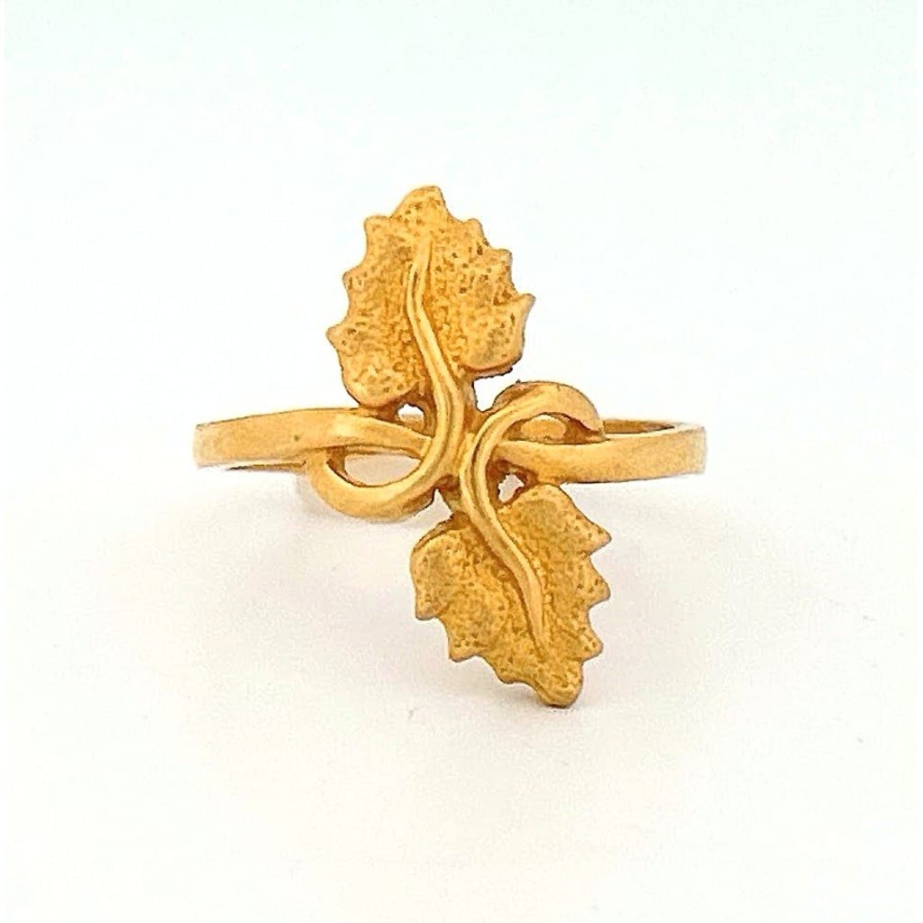 22K Yellow Gold Double Leaf Ring front view