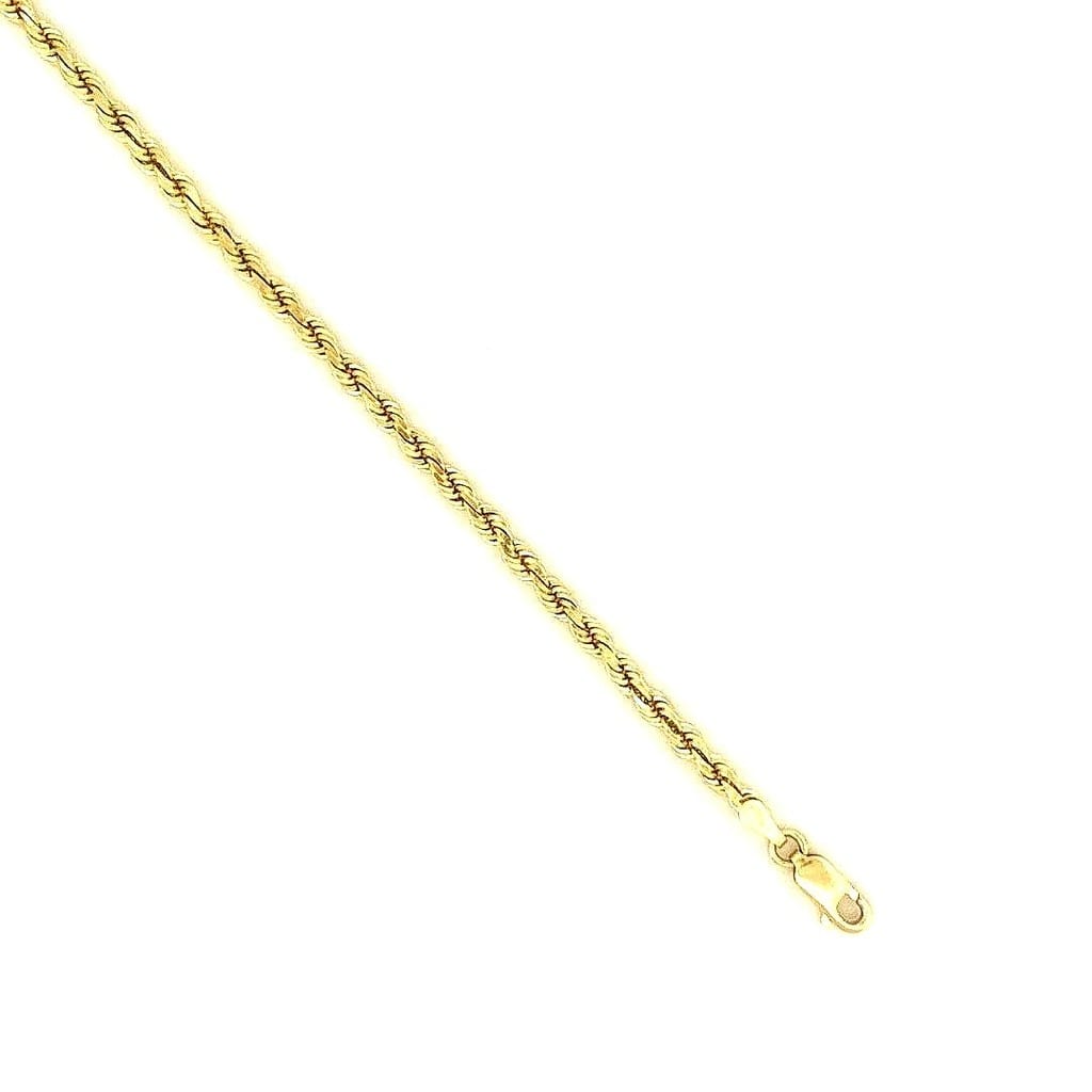 Model wearing the 14K Yellow Gold Rope Chain, showcasing its length and style.
