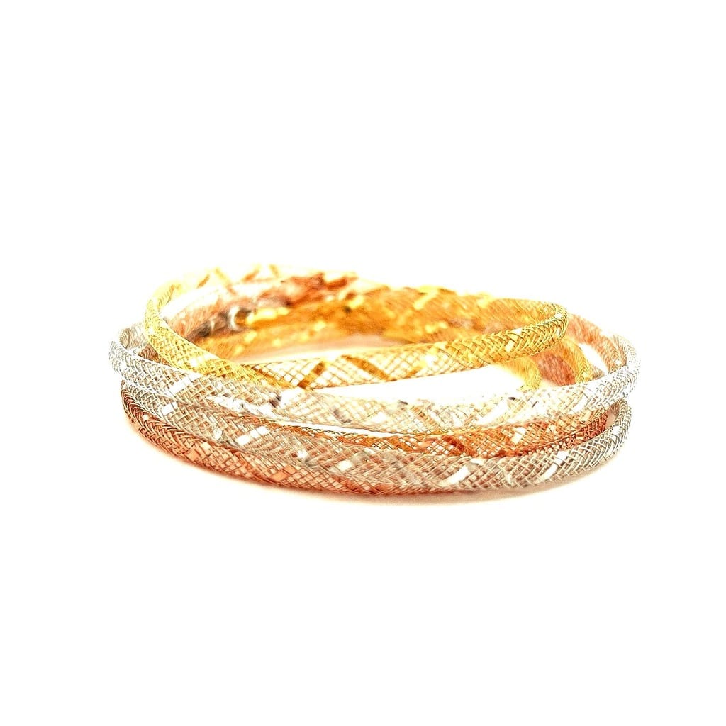 18K Tri-Tone Mesh Gold Bracelets displayed separately