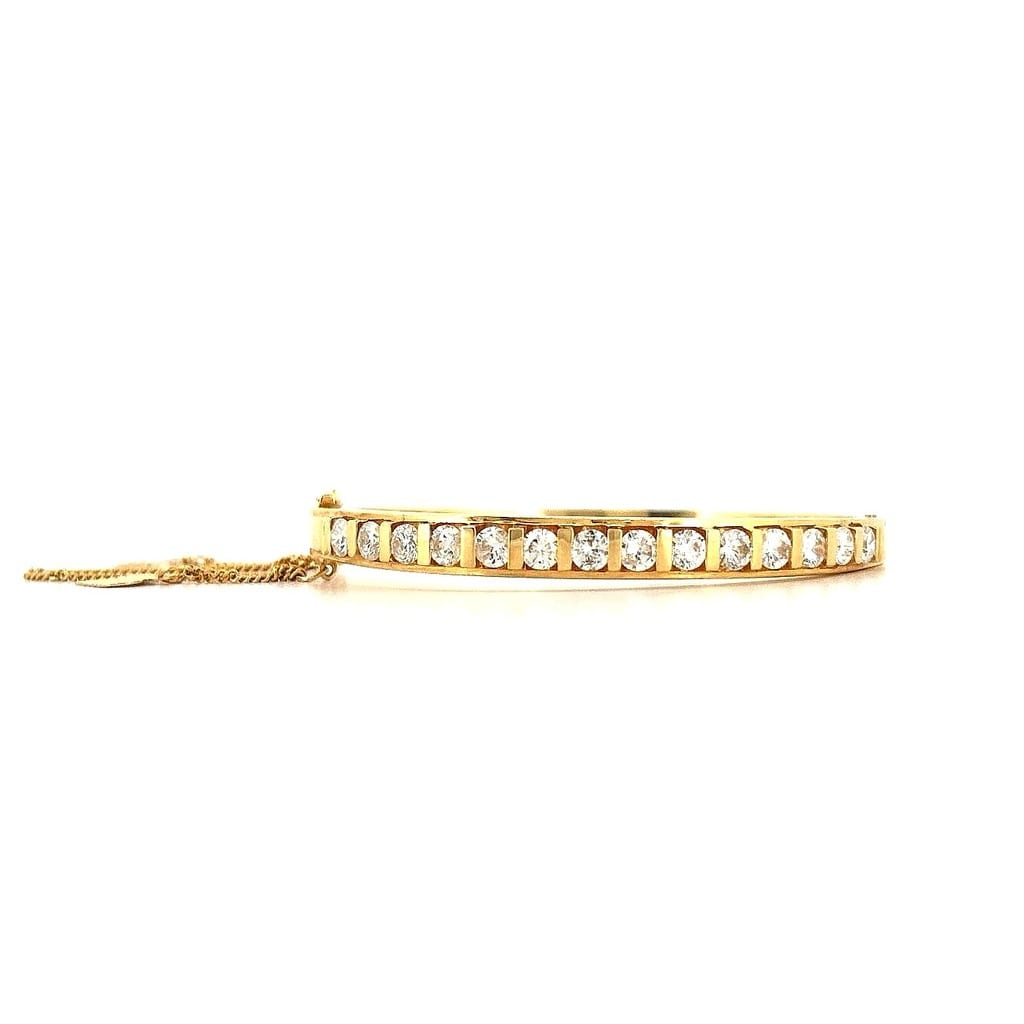 Side view of the 18K Gold Diamond Bangle showing its secure clasp.