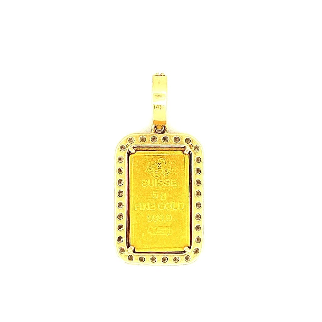 Diamond bezel around Pamp Suisse gold bar