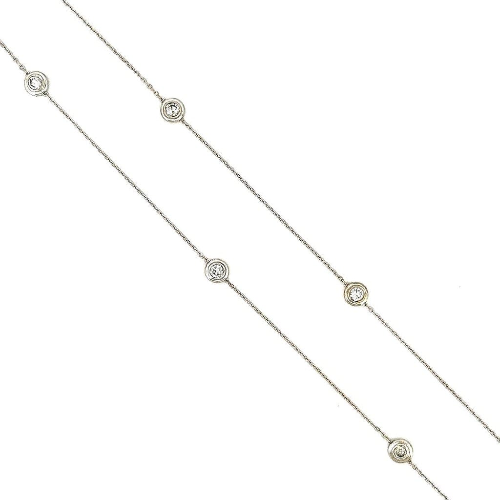 14K White Gold Diamond Necklace on a Model
