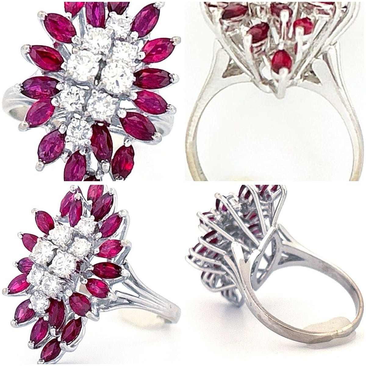 Collage of the vintage ring showing different angles and details.
