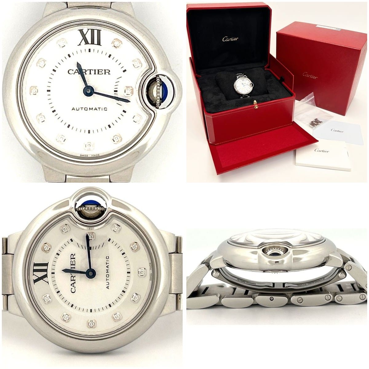 Collage of Cartier Ballon Bleu watch features