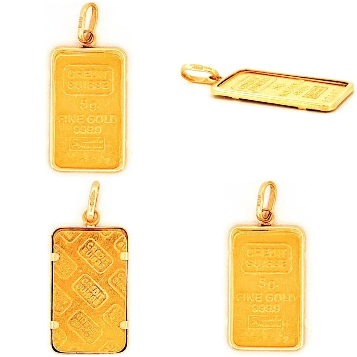 Credit Suisse gold bar pendant on white background