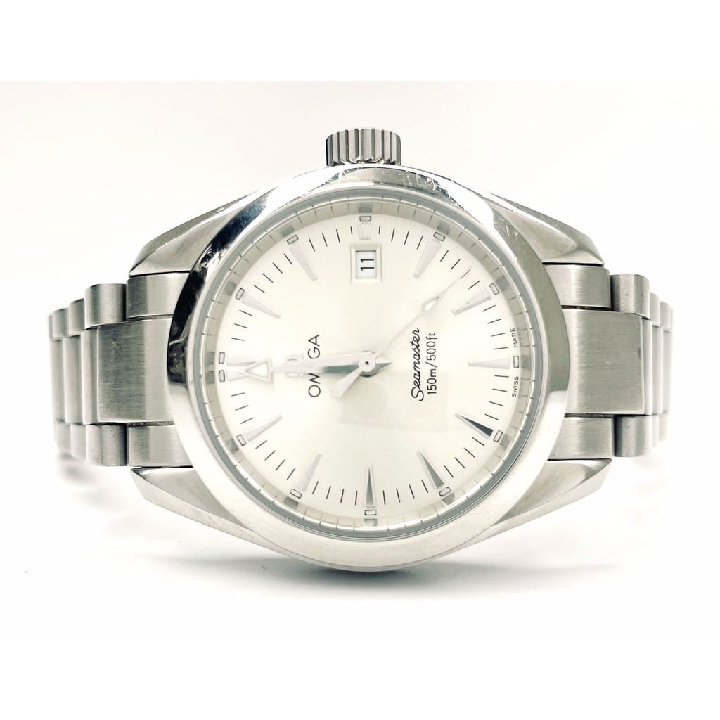 Side profile of Omega Seamaster Aqua Terra showing stainless steel case.