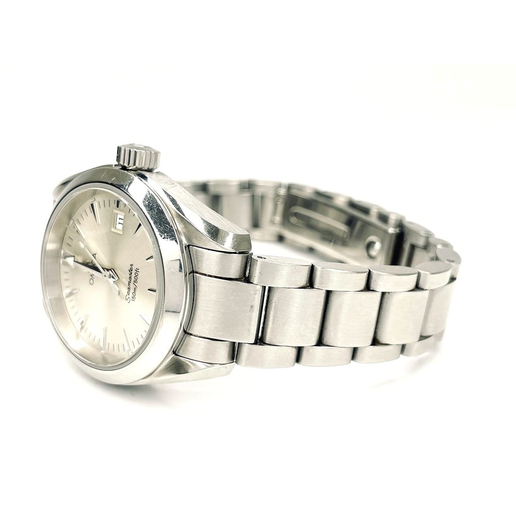 Omega Seamaster Aqua Terra watch on wrist, showcasing its unisex design.