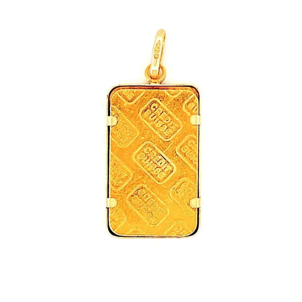 Back view of Credit Suisse gold bar pendant